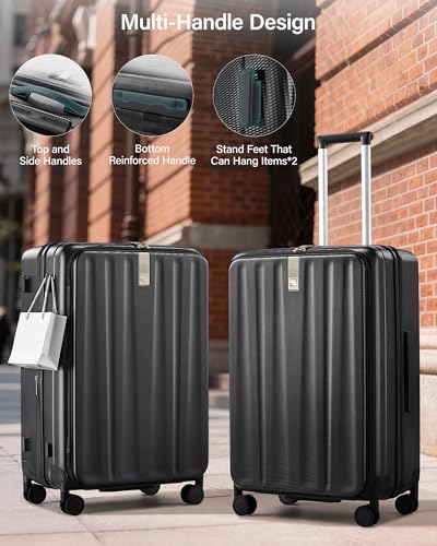 Hanke 26 Inch Expandable Luggage Top Opening Checked Bag Luggage Hard Shell Suitcases with Wheels Lightweight Travel Luggage Heavy Duty Luggage Suitcase with Lock for Woman Men-Jet Black - color: Jet Black, size: 26 Inch Expandable