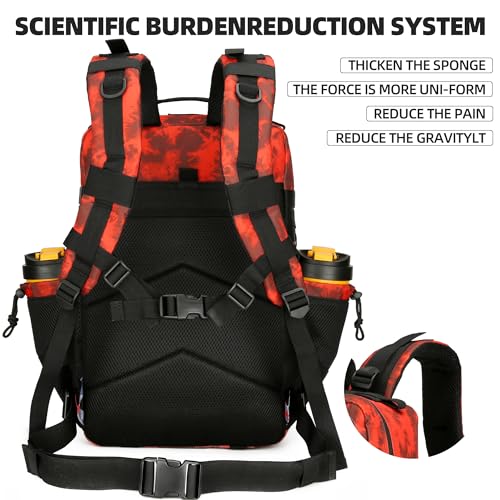 Lovelinks21 45L Tactical Assault Backpack 3 day assault pack with Molle Waterproof backpack Rucksack for Tactical Backpacks (Red water pattern) - color: Red Water Pattern