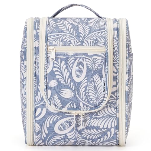 Narwey Small Hanging Toiletry Bag Women Travel Makeup Bag Organizer Toiletries Bag for Travel Size Essentials Accessories Cosmetics (Medium, Blue Leaf) - color: B-Blue Leaf, size: Medium