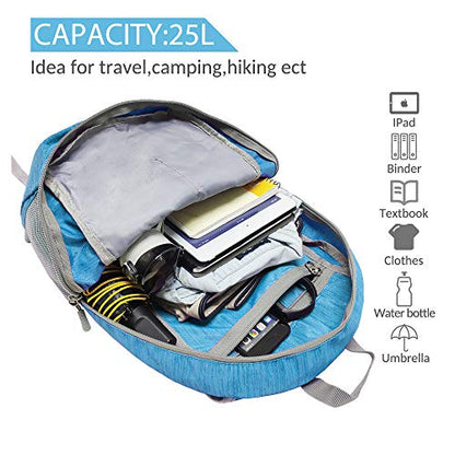ZOMAKE 25L Ultra Lightweight Packable Backpack, Foldable Hiking Backpacks Water Resistant Small Folding Daypack for Travel(Light Blue) - color: Light Blue