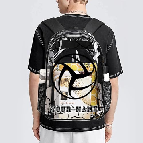 Custom Volleyball Clear Backpack Heavy Duty for Girls Kids Boys | Large Cool PVC Volleyball Theme Printing Transparent Backpacks for Schools Stadium Concerts Work - Clear/Black - color: Volleyball Clear Backpack 3 Black Custom