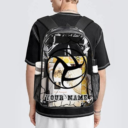 Custom Volleyball Clear Backpack Heavy Duty for Girls Kids Boys | Large Cool PVC Volleyball Theme Printing Transparent Backpacks for Schools Stadium Concerts Work - Clear/Black - color: Volleyball Clear Backpack 3 Black Custom