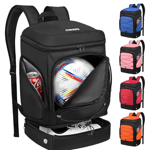 Soccer Bag - Soccer Backpack with Ball Holder,Sport Equipment Bags gifts for soccer stuff Water resistant Includes Separate Cleat Fit Basketball Volleyball Football - color: Black