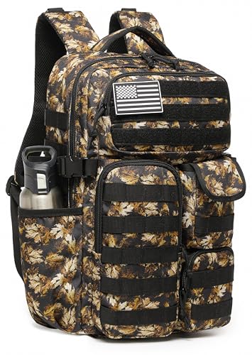 Wotony Tactical Backpack - Military waterproof backpack with multiple pockets and tactical gear for the outdoors (Yellow Maple Leaf, 25L) - color: Yellow Maple Leaf, size: 25L