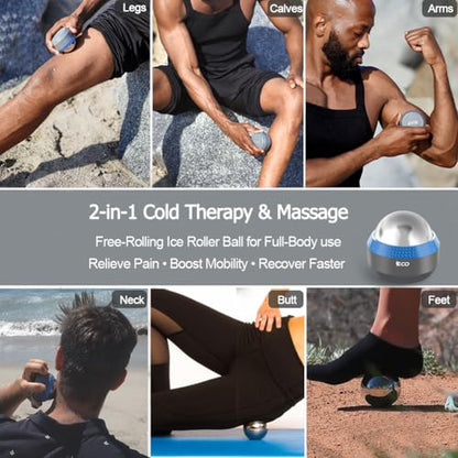 iECO Cold Massage Roller Ball - Ice Roller Ball for Muscles Deep Tissue, Cold & Heat Therapy, Plantar Fasciitis Roller - color: Gray+blue, size: 1 Count (Pack of 1)