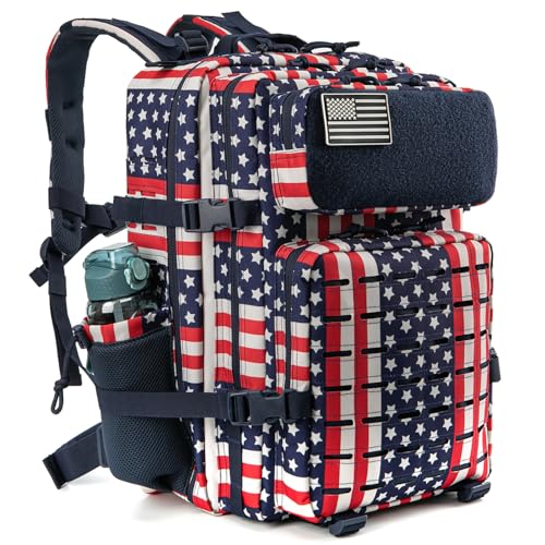 QT&QY 25L/45L Military Tactical Backpack For Men Molle Daypack 3 Day Bug Out Bag Hiking Rucksack With Bottle Holder - color: 45l 2.0 Star Spangled