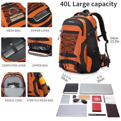 BOVIP 40L Hiking Backpack Waterproof Lightweight Daypack Travel Sports Camping Backpack for Men Women