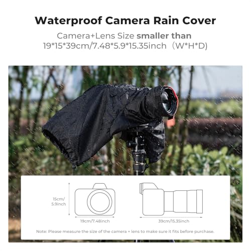 K&F Concept Camera Rain Cover, Waterproof Camera Cover for Nikon Canon Sony DSLR/Mirrorless Cameras & Lenses, Professional Raincoat with Anti-Fog Window & Waterproof Zipper, Camera Rain Sleeves