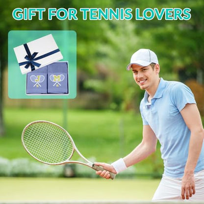 OXYEFEI Tennis Towel,Tennis Gift for Men, Women,Lovers,13”x 43” Cotton Embroidered Tennis Towels (Blue, Initial-L) - color: Blue, size: Initial-L