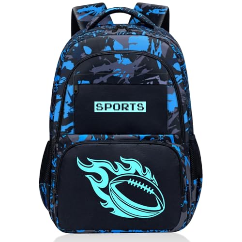 Glow in The Dark Backpack for Boys - Ameriacan Football Boys Backpack for Kids Children Teens Elementary Middle School - 17″ Sports Bookbag Travel Back Pack for Age 6-18 - color: Sports-american Football001-backpack Only