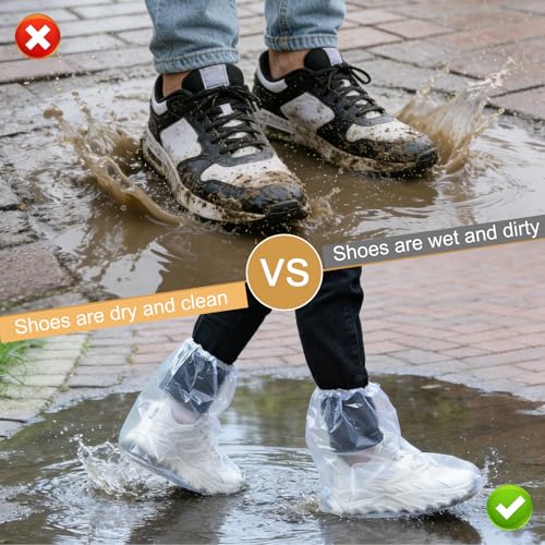 12 Pcs Waterproof Shoe Covers for Rain, Non-Slip Disposable Rain Shoe Covers, Plastic Shoe Ponchos, Thickened PE Material Boot Covers for Men and Women (Clear) - color: 12pcs(adults)-clear
