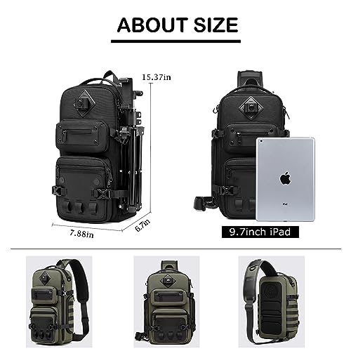 OZUKO Tactical Backpack Chest Sling Bags for Men, Waterproof Crossbody Shoulder Daypack for Outdoor Walking Hiking Trekking (Military) - color: Military