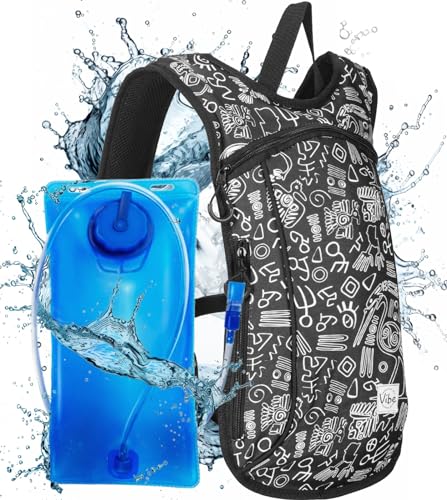 Vibe Festival Gear Rave Hydration Pack Backpack with 2L Water Bladder for Women Men – Festival Hydropack, Hydro Pack, Leak Proof, Lightweight – Teens, Party, Hiking, Running, Outdoor Sports - color: Black&White