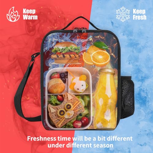 Football Backpack Set for School,17 Inch Casual School Bags with Lunch Box, Kids Daypack Bags and Pencil Case Set for Teens Boys Men Students - color: Ice&fire-football