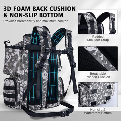 Goture Fishing Backpack, 900D Water-Resistant Tackle Backpack with Rod Holders, 45L Large Fishing Bag Storage Gear Tackle Bag with 8 Lure Pockets, Rain Cover for Camping Hiking(Without Tackle Box) - color: 45L Digital Camo with 8 Lure Pockets