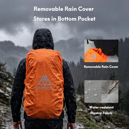 Haimont 40L+15L Roll-Top Backpacking Pack with Rain Cover, Grey | Expandable 55L, Hip Belt Support, Sleeping Pad Carry, Pole Attachments, YKK & Duraflex - color: Grey