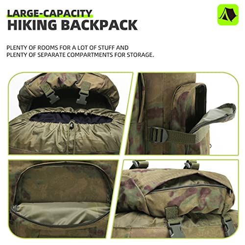 King'sGuard 100L Camping Hiking Backpack Molle Rucksack Military Camping Backpacking Daypack - color: Ruin Camo