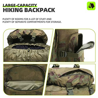 100L Camping Hiking Backpack,Molle military Tactical rucksack backpack,Waterproof Lightweight Hiking Backpack - color: Ruin Green