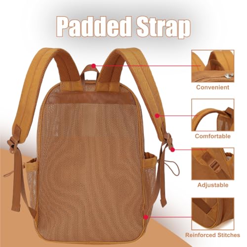 Mesh Backpack for Girls Boys, Heavy Duty Semi-Transparent Mesh Bookbag Womens Mens Mesh Backpacks for School, Sports, Beach, Swimming, Travel Khaki - color: Khaki