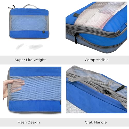 Lewis N. Clark ElectroLight Expandable Compression-Packing Cube + Travel Organizer for Luggage, Suitcase or Carry On with Smart Design Grab Handle & Breathable Mesh, 2-Pack (1 Med, 1 Lrg), Dark Blue - color: Dark blue