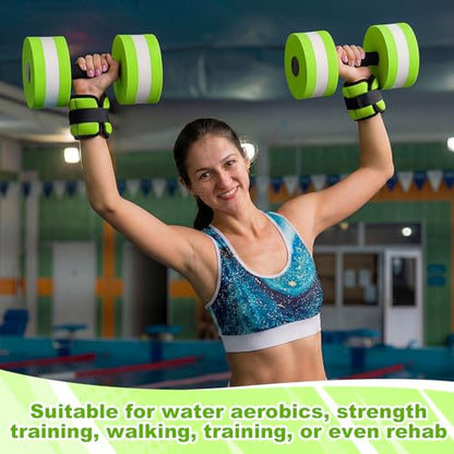 Hollowfly Water Aerobics Set, 4 Piece Pool Exercise Kit (2 Aquatic Dumbbells + 2 Ankle/wrist Weights), EVA Foam, Low-impact Workout - color: Green, size: 1lb