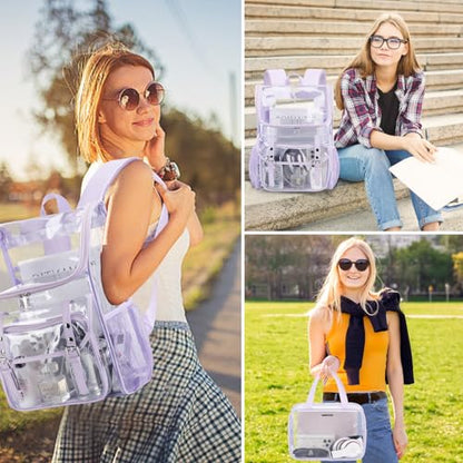 DIGOBAY Clear Backpack with Lunch Bag Set, Leather Clear Backpack Heavy Duty Thick PVC Bookbag Fashion See Through Transparent Backpacks with Support Pad for College Travel Work Purple - color: Purple1