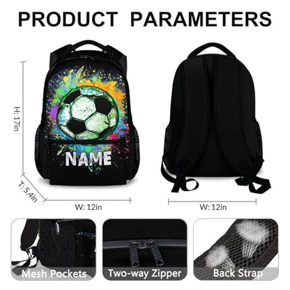 Boys School Backpack Personalized Kids Soccer Backpacks Bookbag Back to School Supplies, Custom Name Cool Sport Back Pack for Travel Camping Casual (17 Inches) - color: Color 3-1