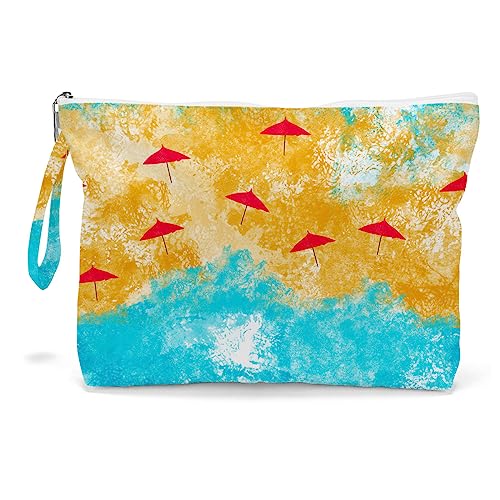 Fokongna Travel Makeup Bag - Wet Dry Bag for Swimsuit, Beach Pool Diapers, Dirty Yoga Gym Clothes - Zipper Pouch for Women, Sister, Friends - Ocean Sea Shells Beach Starfish - color: Ocean Beach