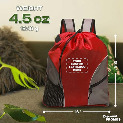 DISCOUNT PROMOS Custom Sporter Drawstring Backpacks Set of 6/12/24, Personalized Bulk Pack - Compact, Lightweight, Unisex Backpack - Red - color: - Custom - Red, size: 6/12/24