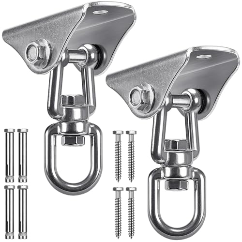 SELEWARE Stainless Steel Swing Hangers Heavy Duty Ceiling Swing Mounts Free Swivel Swing Hooks Swing Hardware Kits for Yoga Swing Hammock Chair Porch Swing Sets Heavy Bag 1000 LB Capacity Each 2 Pack - color: Silver2 - 360° Swing Hanger ( 2 Pack )