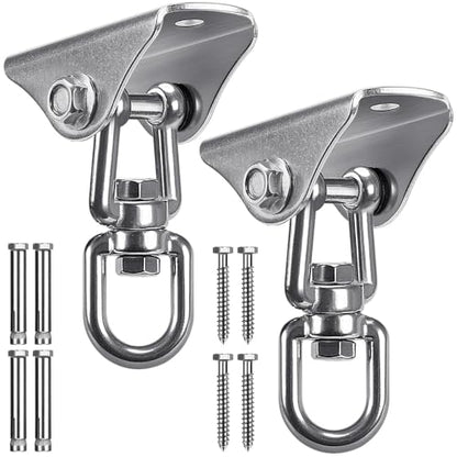 SELEWARE Stainless Steel Swing Hangers Heavy Duty Ceiling Swing Mounts Free Swivel Swing Hooks Swing Hardware Kits for Yoga Swing Hammock Chair Porch Swing Sets Heavy Bag 1000 LB Capacity Each 2 Pack - color: Silver2 - 360° Swing Hanger ( 2 Pack )