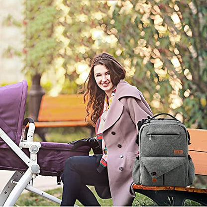 Hap Tim Multi-Function Large Baby Diaper Bag Backpack with Stroller Straps, Insulated Pockets, Changing Pad, Stylish & Anti-Water Material(Gray-5284) - color: Gray