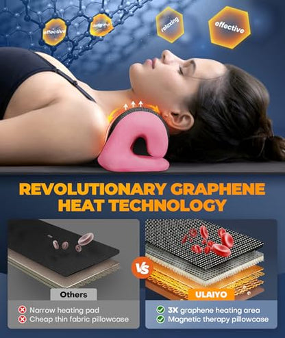 Graphene Magnetic Neck Stretcher for Deeper Pain Relief, Instant Heating Pad Cervical Traction Device Pillow, Neck Cloud for TMJ Tension Muscle Migraine, Gifts for Women, Mom, Men(Pink) - color: Pink