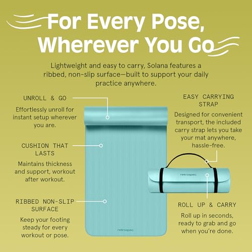 Retrospec Solana Yoga Mat Thick 1/2in Non-Slip Workout Mat with Nylon Strap - 72x24in Exercise Mat for Pilates, Stretching & Fitness - BPA Free, Easy Clean - color: Blue Ridge