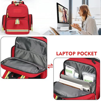 Gatycallaty First Aid Backpack - Multi Pocket Emergency Medical Bag for Camping, Trip, Go Bag, Sports Medicine, Trauma (Red) - color: Red