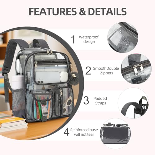 Clear Backpacks for Girls Boys, Heavy Duty PVC Transparent School Bookbag See Through Back Pack for College Work Travel (Dark Grey) - color: Dark Grey