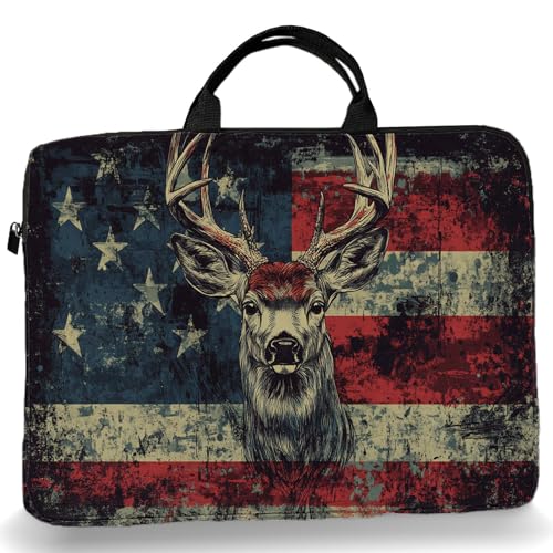 15-Inch Laptop Sleeve – Stylish, Lightweight, Shockproof, Water-Resistant Case for Lenovo, HP, Dell, Asus Notebooks - American Flag Deer - color: American Flag Deer