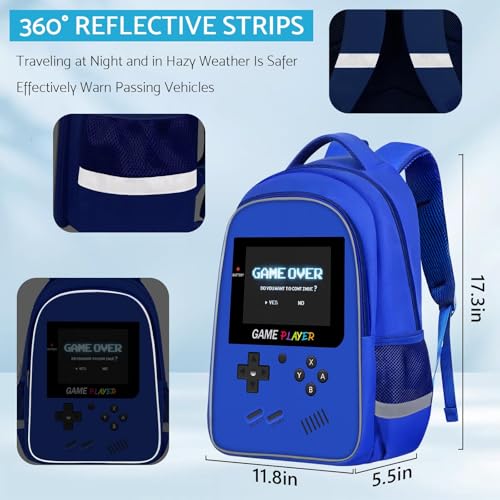 TILYTADLY School Backpack For Boys - Gamer Boys Backpack For Kids Children Teens Elementary Middle School - Ages 6-18，17″ - color: 2-blue-backpack Only