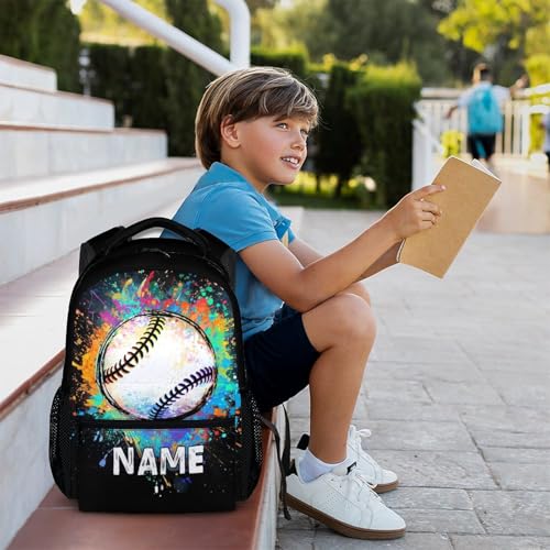 Boys School Backpack Personalized Kids Baseball Backpacks Bookbag Back to School Supplies, 17 Inches Custom Name Cool Sport Back Pack for Travel Camping Casual (Black) - color: Color 4-1