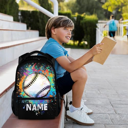 Boys School Backpack Personalized Kids Baseball Backpacks Bookbag Back to School Supplies, 17 Inches Custom Name Cool Sport Back Pack for Travel Camping Casual (Black) - color: Color 4-1