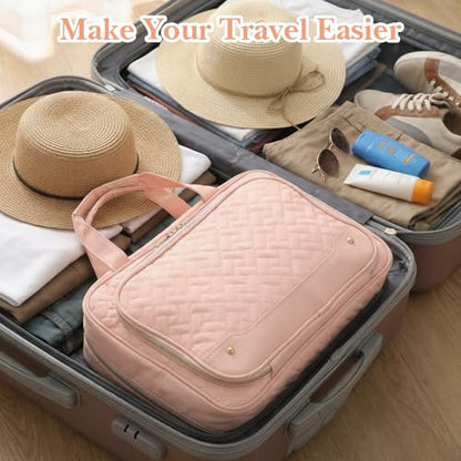 Travel Hanging Toiletry Bag for Women Foldable Makeup Bag with Jewelry Organizer Compartment, PVC Waterproof Cosmetic Travel Bag for Business Camping Bathroom Pink Toiletry Organizer(Pink)