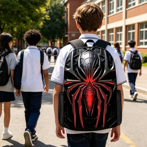 3 in 1 Spider Pattern, 17'' Large-Capacity Backpack Set With a Fashionable and Personalized Style is Exquisitely Designed and Widely Applicable, Making it an Ideal Choice(Black)