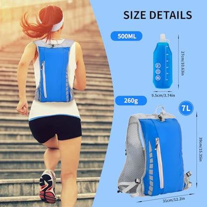 Hydration Running Vest for Women Men,Lightweight Breathable Reflective Hydration Pack with 500ml Water Bottle,Hydration Vest Pack Backpack for Hiking,Camping,Trail Running,Cycling,Race,Marathon - color: 673RV-Blue
