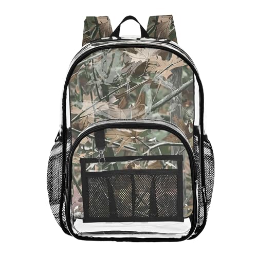 Camo Forest Trees Leaves Clear Backpack PVC Transparent Backpack Lightweight Book Bags Capacity Clear Bag for Boys Girls - color: Bronco Green