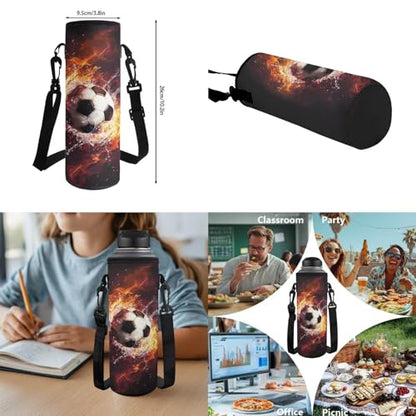Talayituse Soccer Fire Water Print 6PCS Backpack for Boys, Lightweight School Bookbag with Lunch Box Pencil Case Water Bottle Sleeve, Students Bagpack for Elementary Middle High School - color: Soccer Fire Water