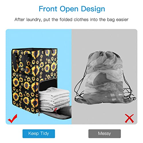 Bukere Laundry Hamper, Extra Large 2 in 1 Laundry Backpack Bag for College Students Dorm Essentials, Adjustable Shoulder Straps, Freestanding Laundry Basket for Apartment, Laundromat, Travel - color: SUNFLOWER