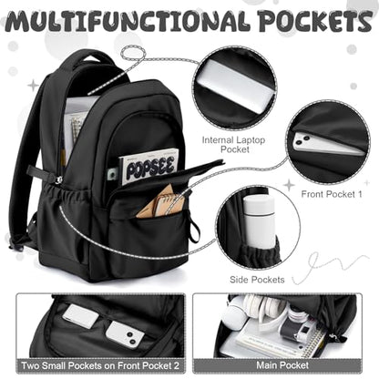 winspansy Small Backpack For School Girls Boys Aesthetic Lightweight Travel Daypack Simple Cute Backpack For Women Men College High School Bookbag Fit 14 Inch Laptop,Black - color: A1-black