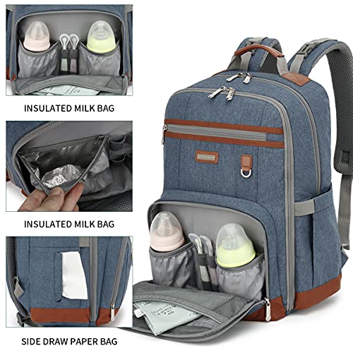 Diaper Bag Backpack, Large Baby Nappy Bags with Portable Changing Pad for Boys and GirlsMultifunction Travel Baby Bag for Moms Dads, Shower Gifts Waterproof and Stylish，Deep Blue - color: Deep Blue
