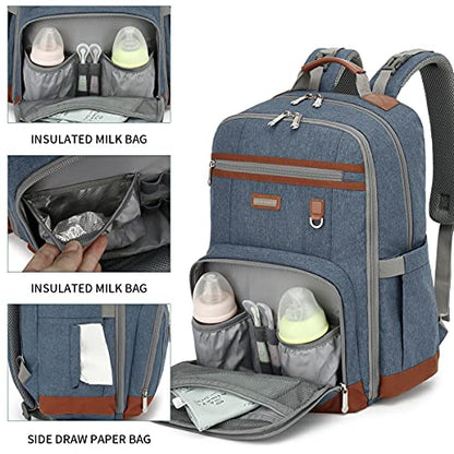 Diaper Bag Backpack, Large Baby Nappy Bags with Portable Changing Pad for Boys and GirlsMultifunction Travel Baby Bag for Moms Dads, Shower Gifts Waterproof and Stylish，Deep Blue - color: Deep Blue