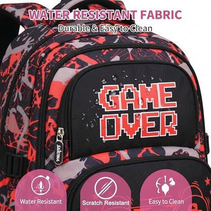 3PCS Kids Backpack Set, School Backpack with Lunch Bag & Pencil Case, Lightweight Waterproof Bookbag for Kids (Gamer Red) - color: Gamer Red